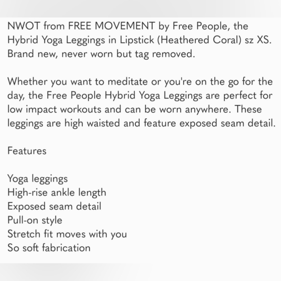 NWOT Free People Free  Movement Hybrid Yoga Pants Leggings in Lipstick Size XS - Picture 4 of 10